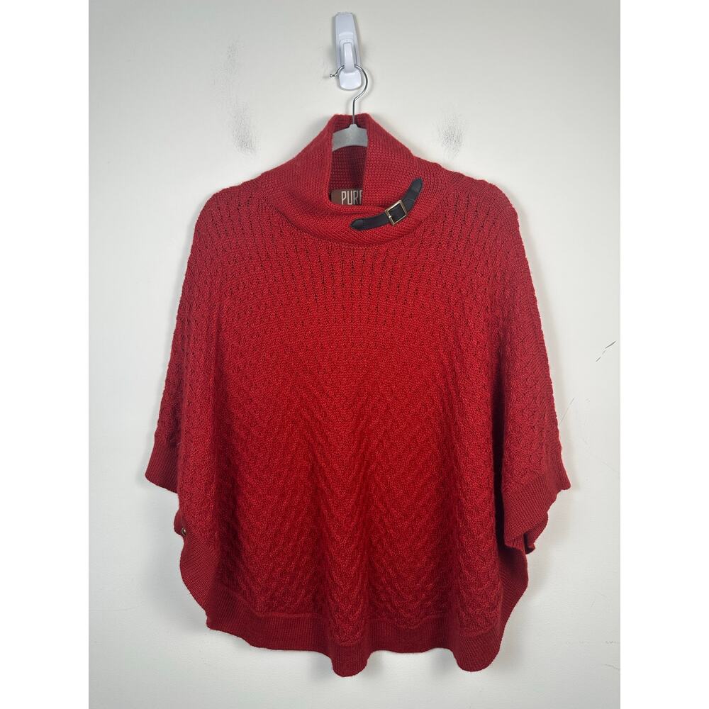 PURE Alpaca Made in Peru Mock Neck Cap Sweater One Size Red Textured Knit